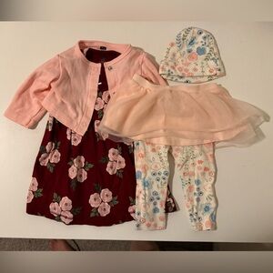 Great Condition! Dress & Cardigan with Floral Leggings & Beanie, 3-6 Months